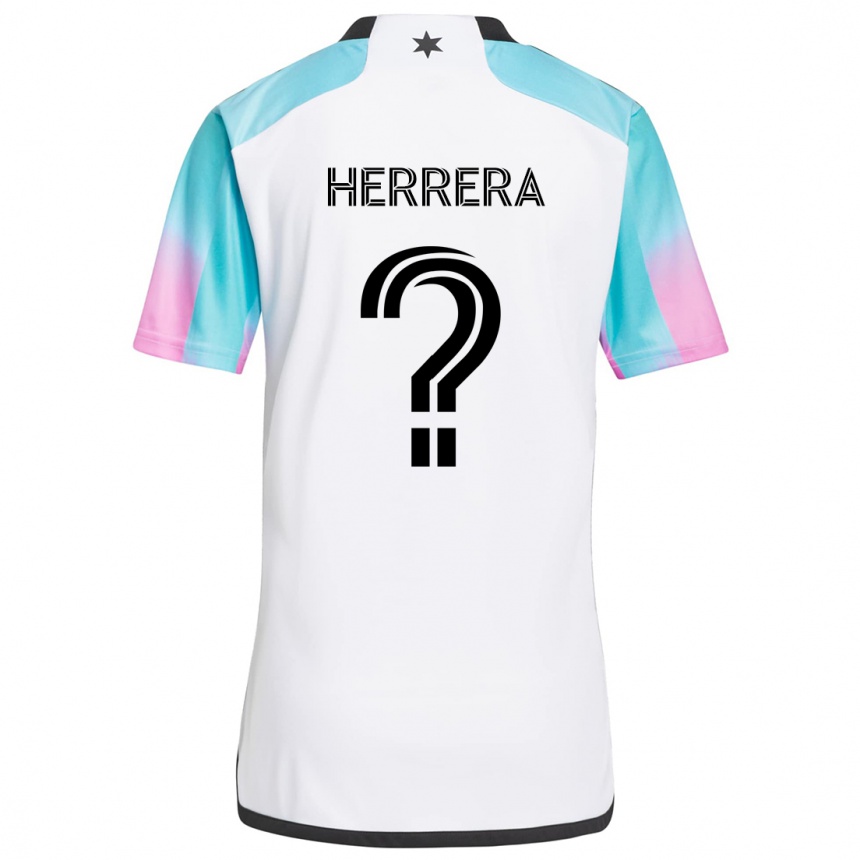 Kids Football Oscar Herrera #0 White Blue Black Away Jersey 2024/25 T-Shirt Nz