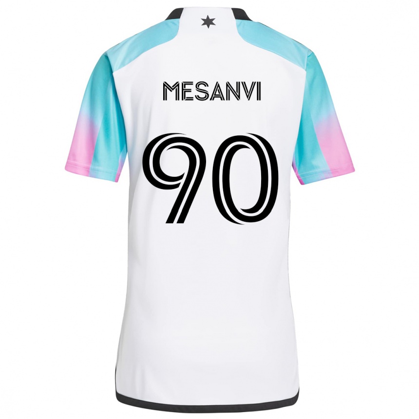 Kids Football Loïc Mesanvi #90 White Blue Black Away Jersey 2024/25 T-Shirt Nz