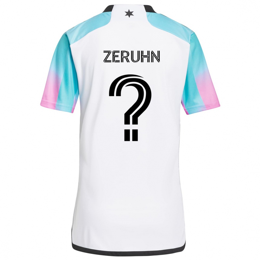 Kids Football Kai Zeruhn #0 White Blue Black Away Jersey 2024/25 T-Shirt Nz