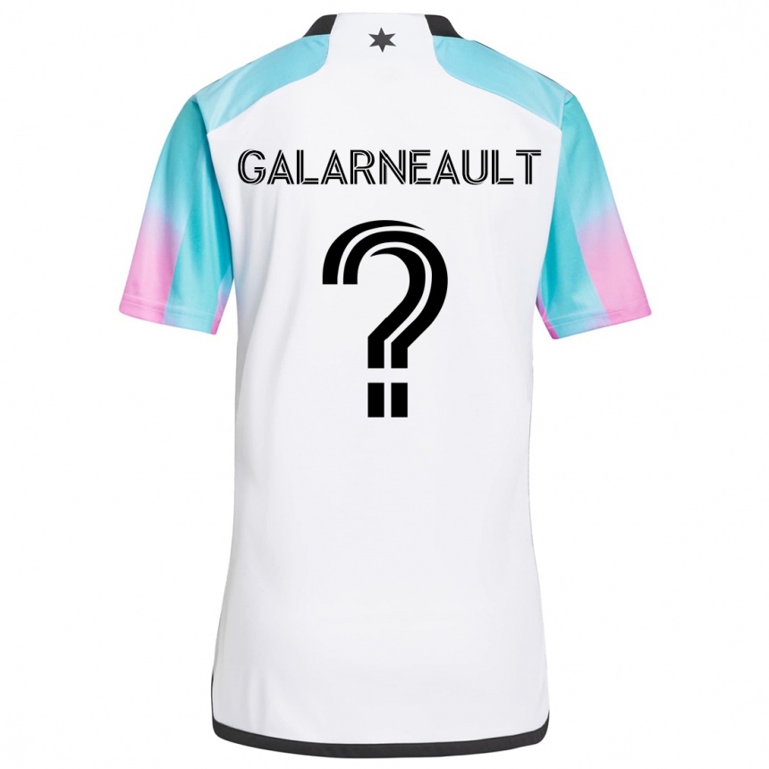 Kids Football Benjamin Galarneault #0 White Blue Black Away Jersey 2024/25 T-Shirt Nz