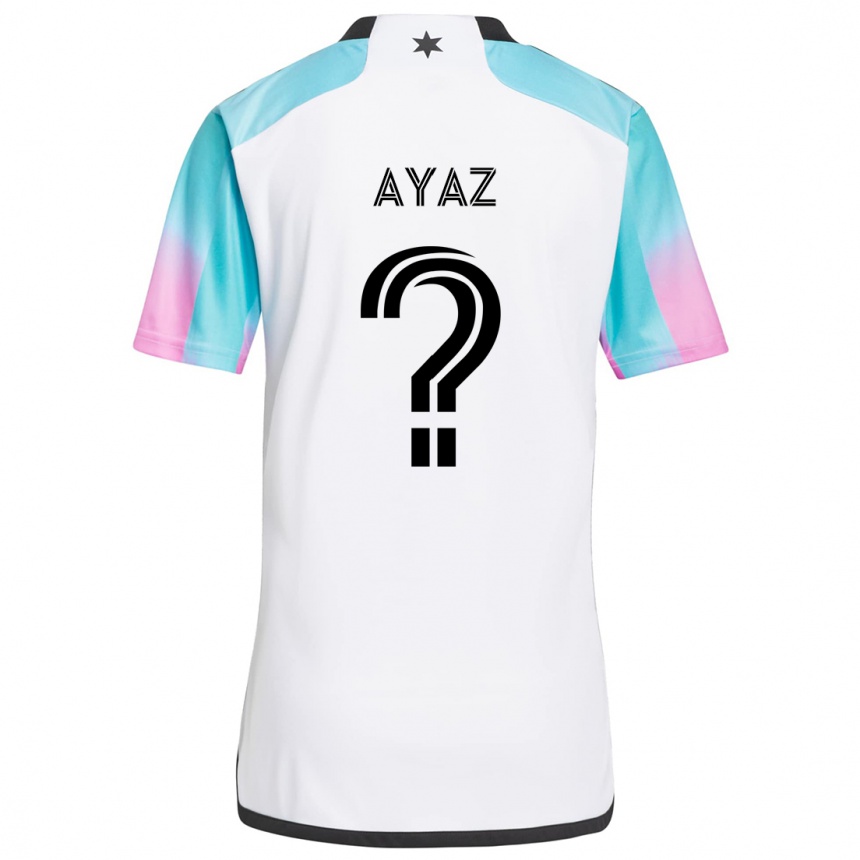 Kids Football Luke Ayaz #0 White Blue Black Away Jersey 2024/25 T-Shirt Nz