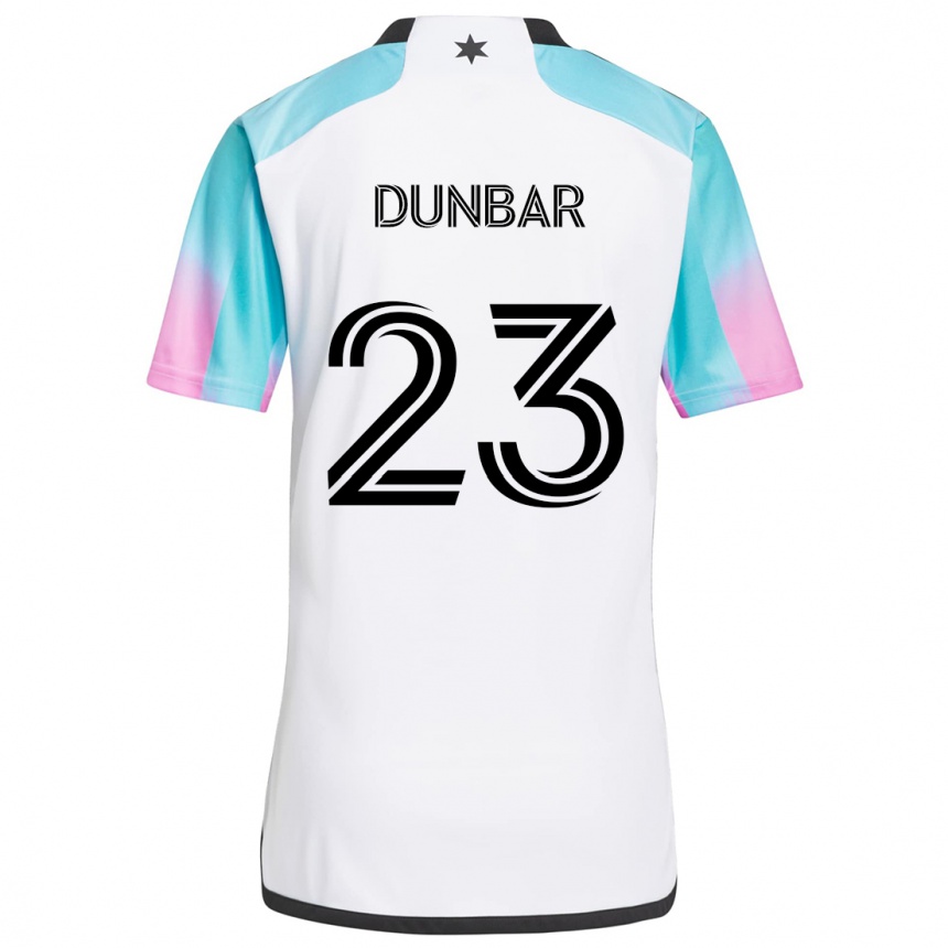 Kids Football Cameron Dunbar #23 White Blue Black Away Jersey 2024/25 T-Shirt Nz