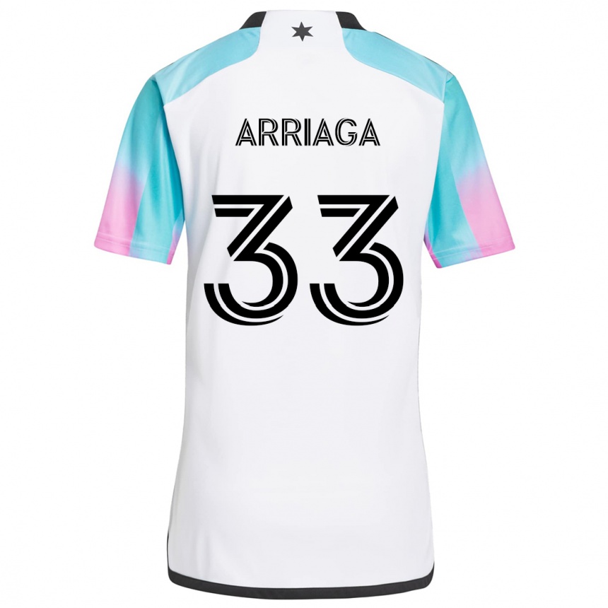 Kids Football Kervin Arriaga #33 White Blue Black Away Jersey 2024/25 T-Shirt Nz