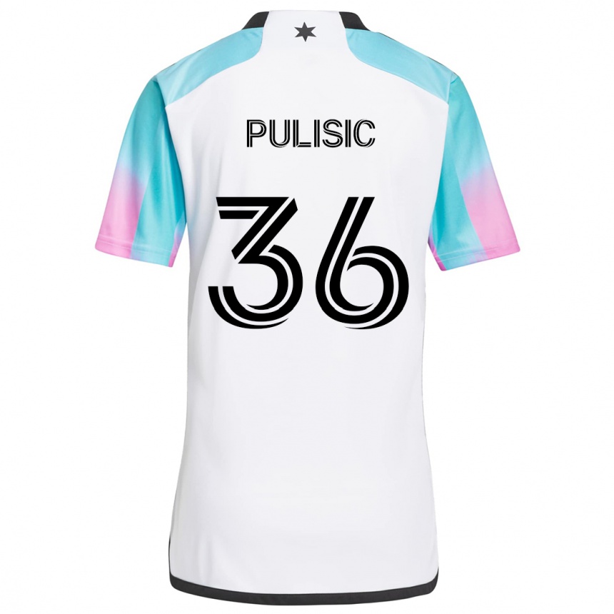 Kids Football Will Pulisic #36 White Blue Black Away Jersey 2024/25 T-Shirt Nz