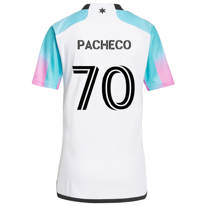 Kids Football Diogo Pacheco #70 White Blue Black Away Jersey 2024/25 T-Shirt Nz