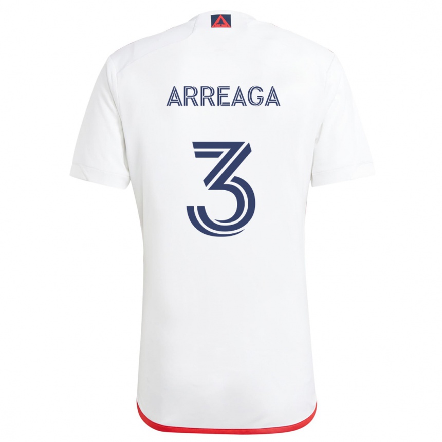 Kids Football Xavier Arreaga #3 White Red Away Jersey 2024/25 T-Shirt Nz