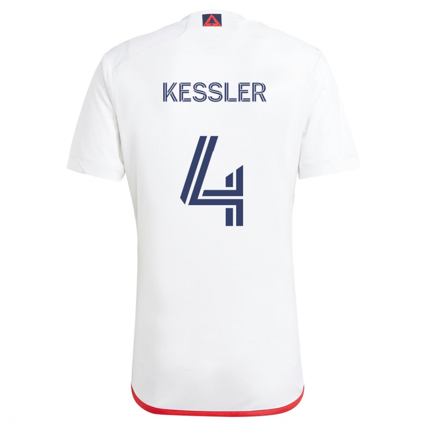 Kids Football Henry Kessler #4 White Red Away Jersey 2024/25 T-Shirt Nz