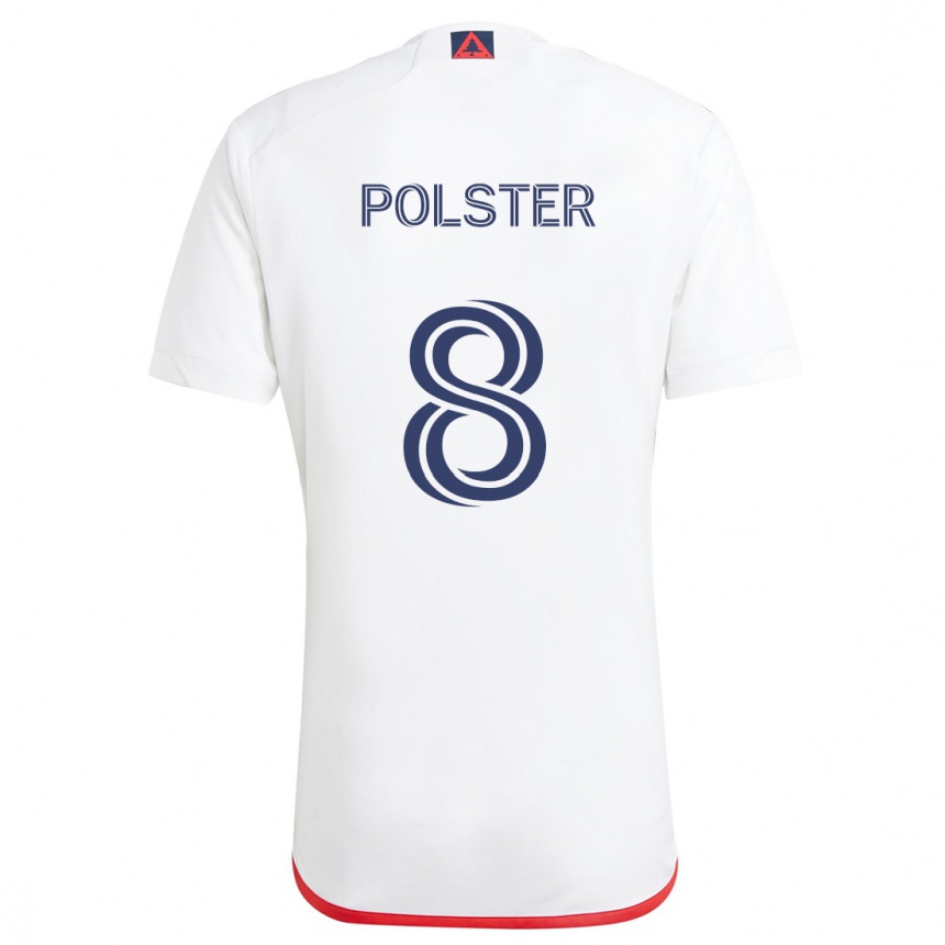 Kids Football Matt Polster #8 White Red Away Jersey 2024/25 T-Shirt Nz