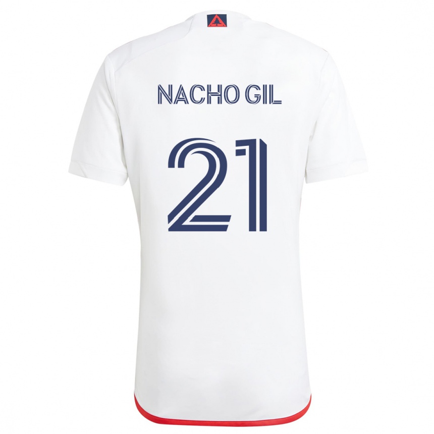 Kids Football Nacho Gil #21 White Red Away Jersey 2024/25 T-Shirt Nz