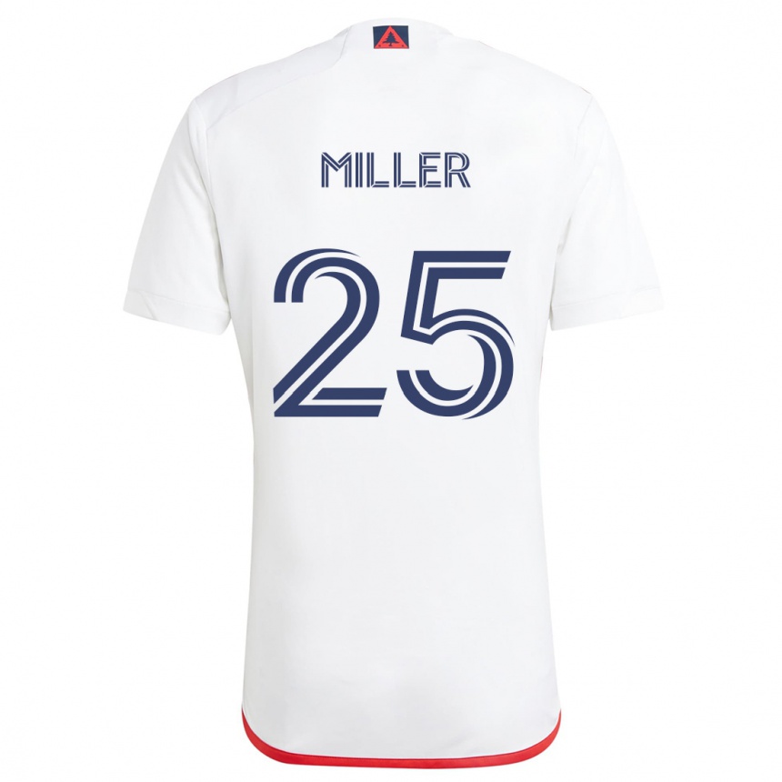 Kids Football Peyton Miller #25 White Red Away Jersey 2024/25 T-Shirt Nz