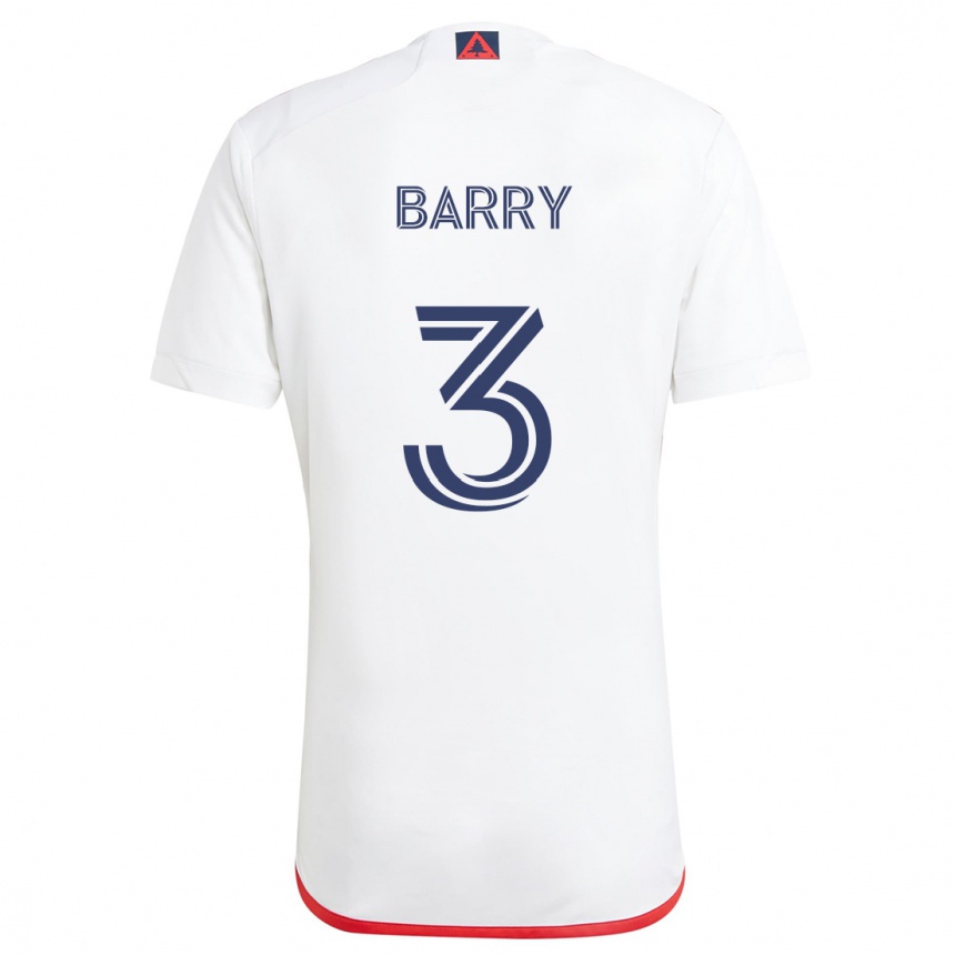 Kids Football Hesron Barry #3 White Red Away Jersey 2024/25 T-Shirt Nz