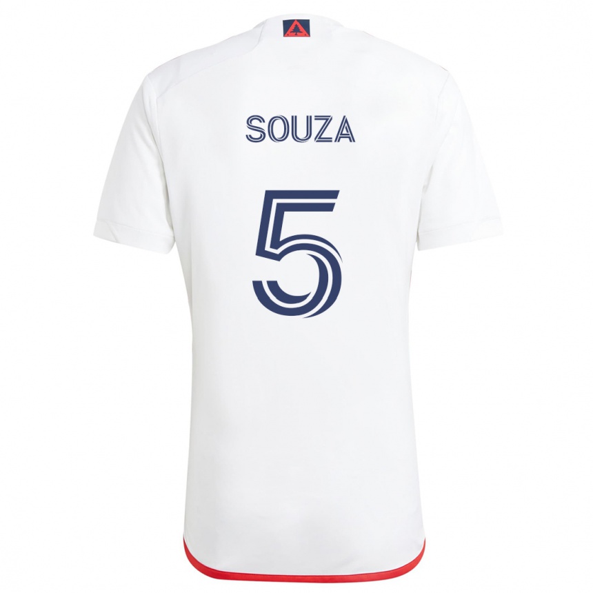 Kids Football Victor Souza #5 White Red Away Jersey 2024/25 T-Shirt Nz