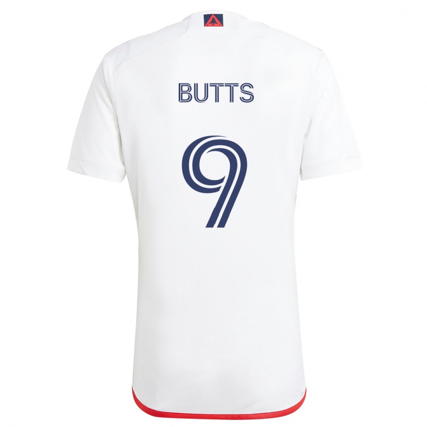 Kids Football Liam Butts #9 White Red Away Jersey 2024/25 T-Shirt Nz