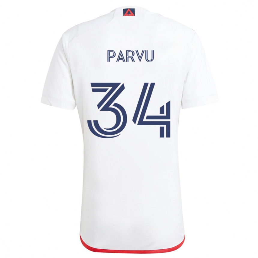 Kids Football Alexandru Parvu #34 White Red Away Jersey 2024/25 T-Shirt Nz