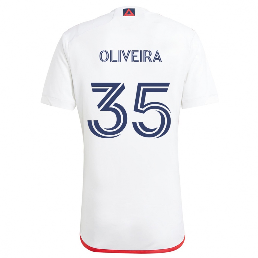 Kids Football Cristiano Oliveira #35 White Red Away Jersey 2024/25 T-Shirt Nz