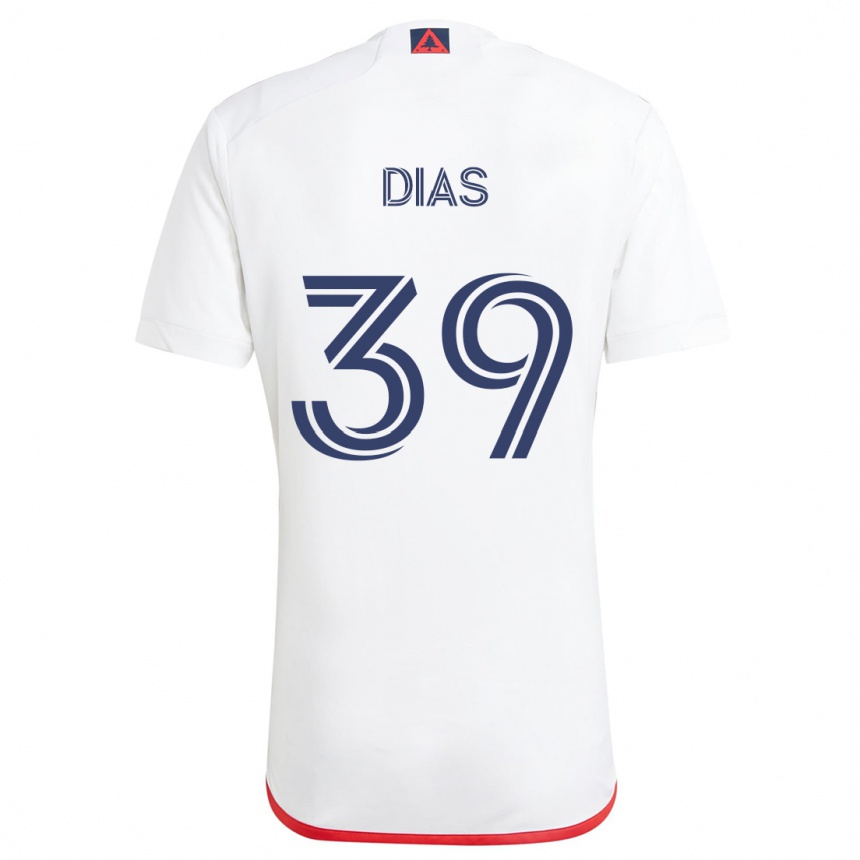 Kids Football Marcos Dias #39 White Red Away Jersey 2024/25 T-Shirt Nz