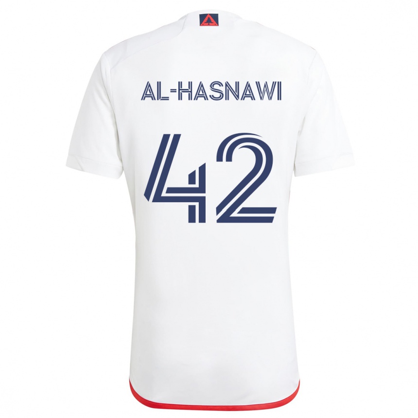 Kids Football Moshtaba Al-Hasnawi #42 White Red Away Jersey 2024/25 T-Shirt Nz