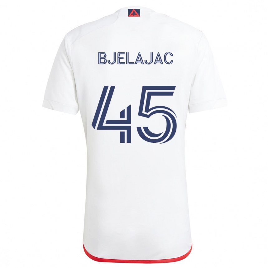 Kids Football Andrej Bjelajac #45 White Red Away Jersey 2024/25 T-Shirt Nz