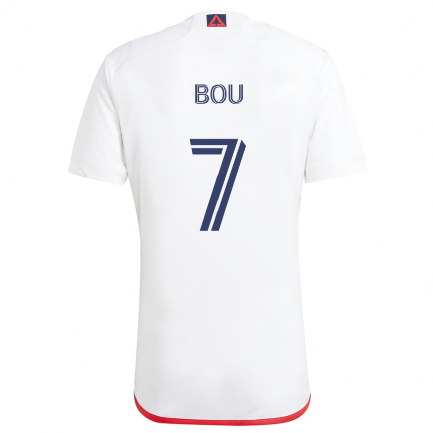 Kids Football Gustavo Bou #7 White Red Away Jersey 2024/25 T-Shirt Nz