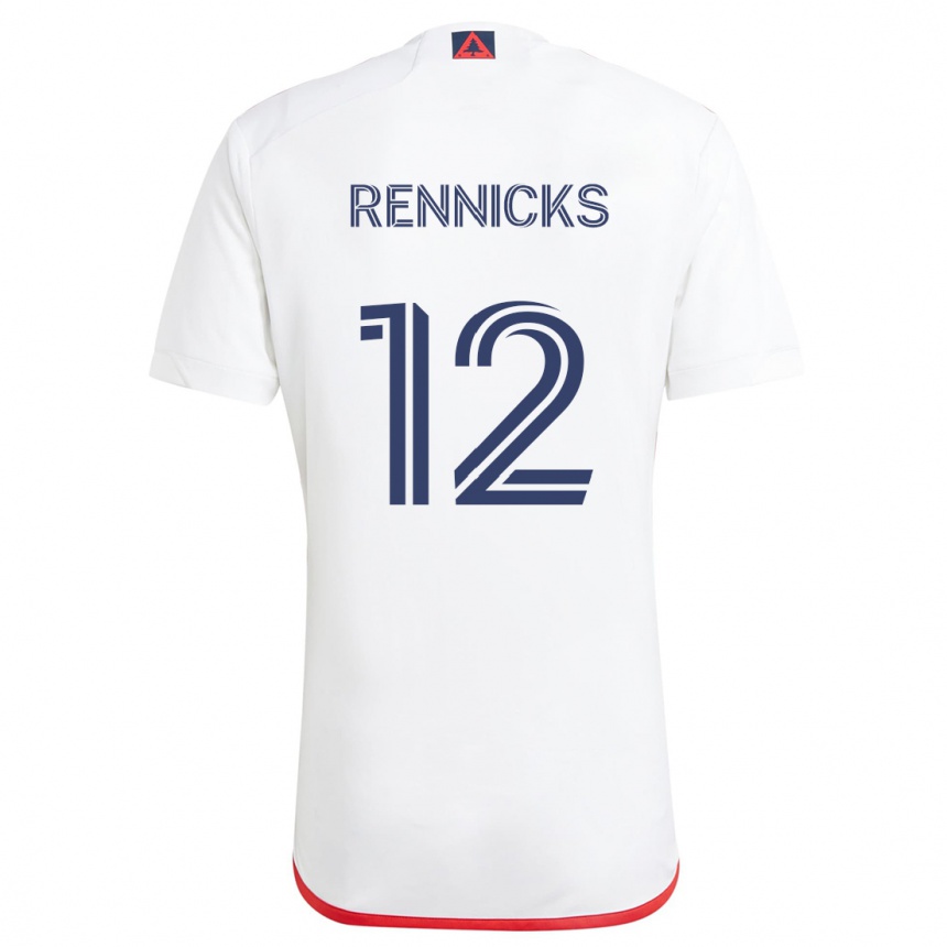 Kids Football Justin Rennicks #12 White Red Away Jersey 2024/25 T-Shirt Nz