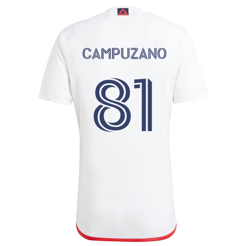 Kids Football Nico Campuzano #81 White Red Away Jersey 2024/25 T-Shirt Nz