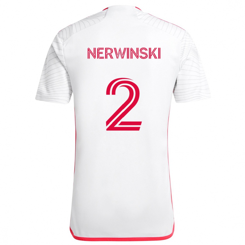 Kids Football Jake Nerwinski #2 White Red Away Jersey 2024/25 T-Shirt Nz