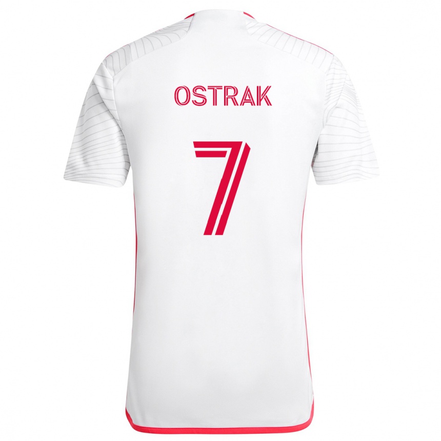 Kids Football Tomás Ostrák #7 White Red Away Jersey 2024/25 T-Shirt Nz