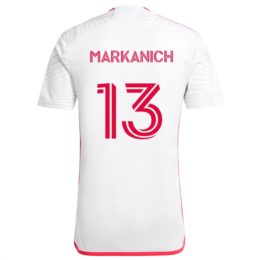 Kids Football Anthony Markanich #13 White Red Away Jersey 2024/25 T-Shirt Nz