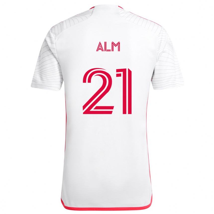 Kids Football Rasmus Alm #21 White Red Away Jersey 2024/25 T-Shirt Nz