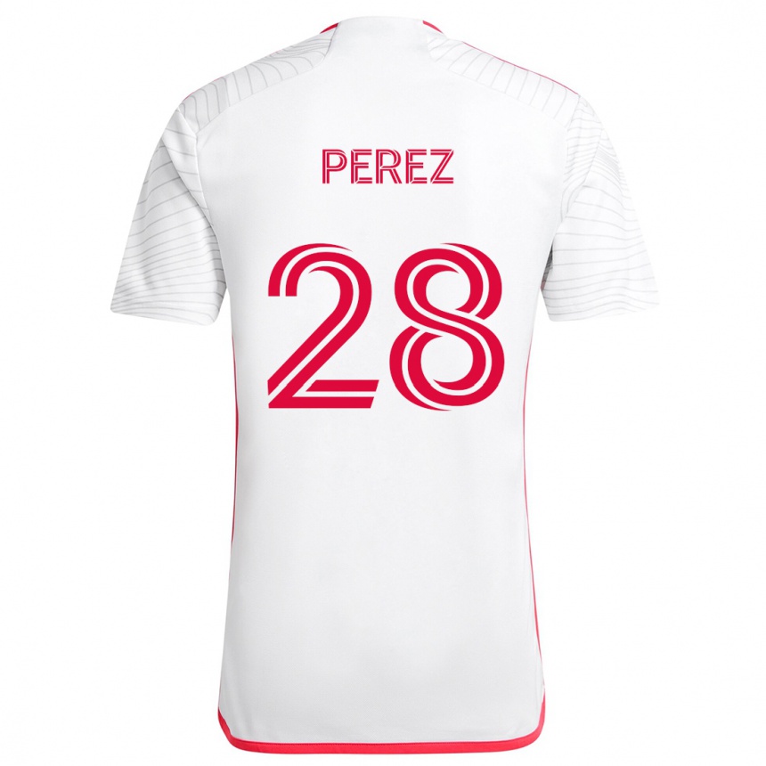 Kids Football Miguel Perez #28 White Red Away Jersey 2024/25 T-Shirt Nz