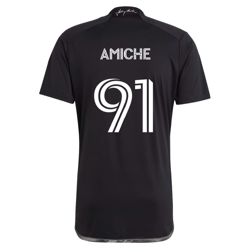 Kids Football Kemy Amiche #91 Black Away Jersey 2024/25 T-Shirt Nz