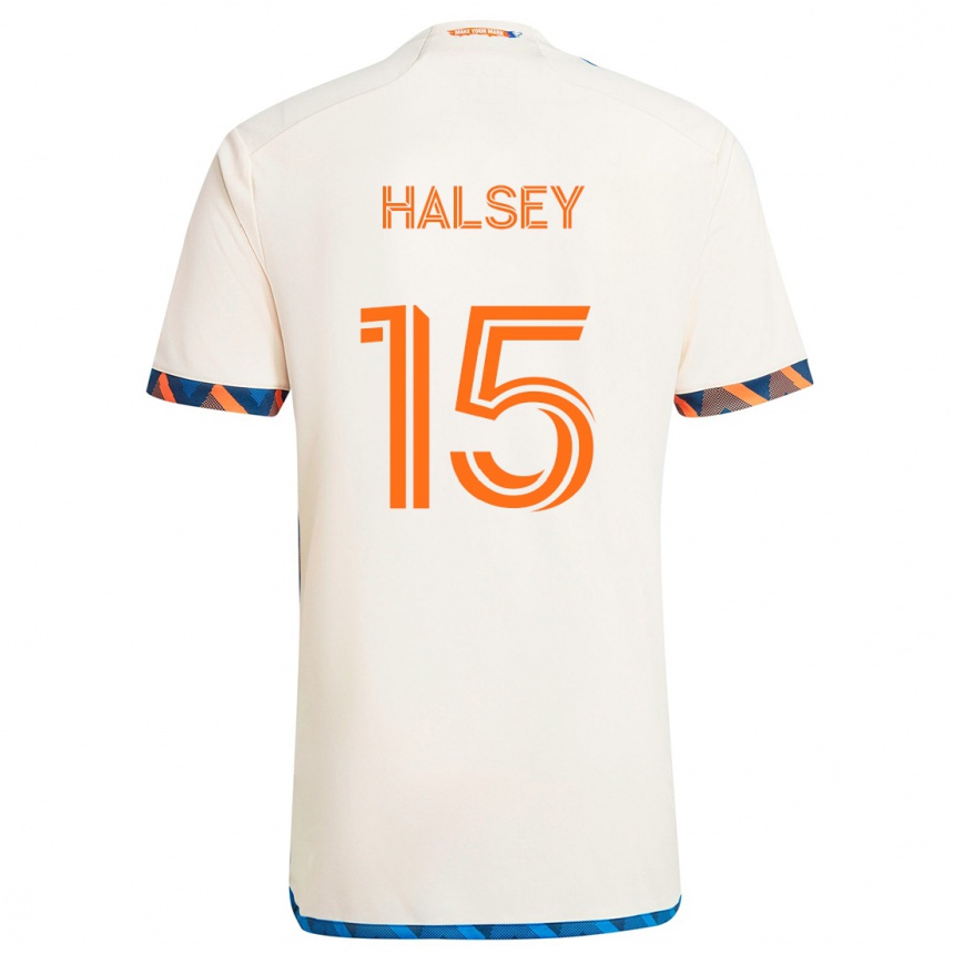 Kids Football Bret Halsey #15 White Orange Away Jersey 2024/25 T-Shirt Nz