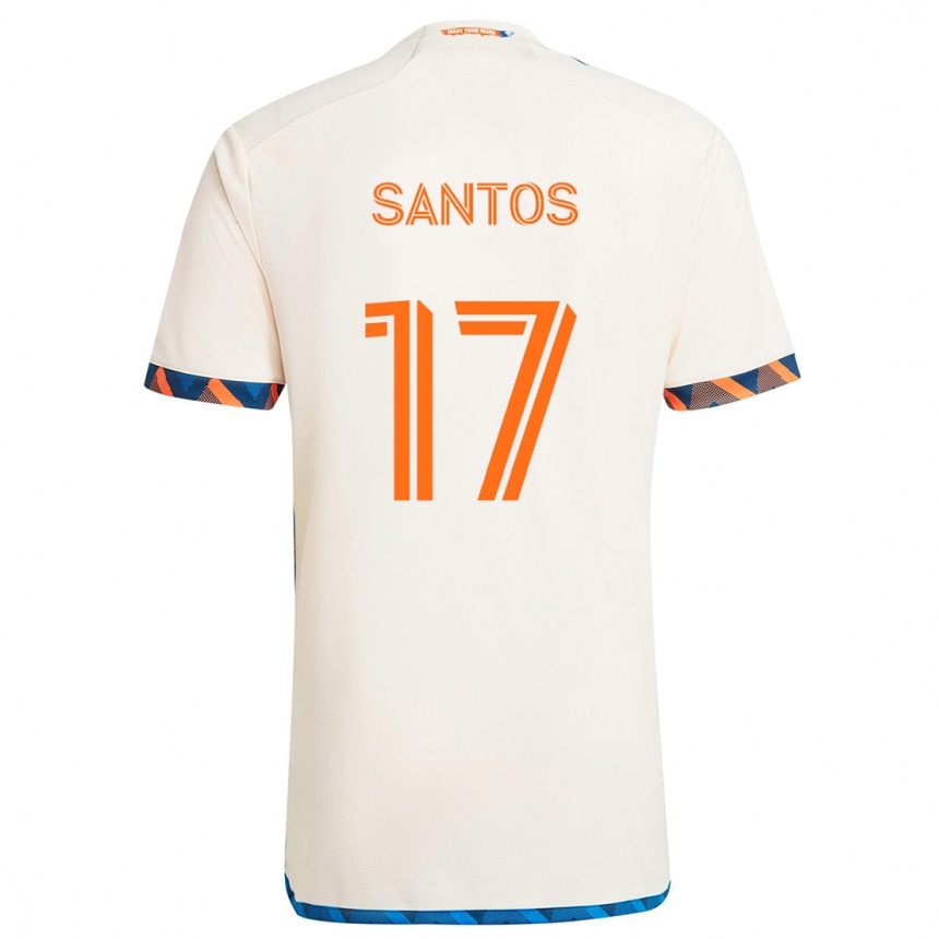 Kids Football Sergio Santos #17 White Orange Away Jersey 2024/25 T-Shirt Nz