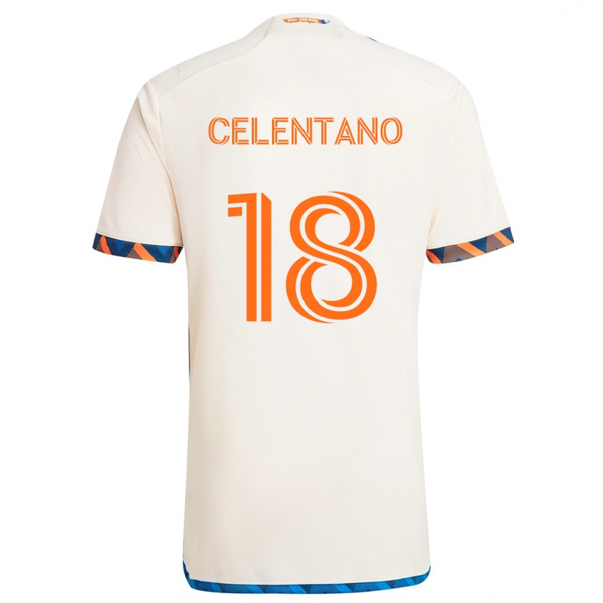 Kids Football Roman Celentano #18 White Orange Away Jersey 2024/25 T-Shirt Nz