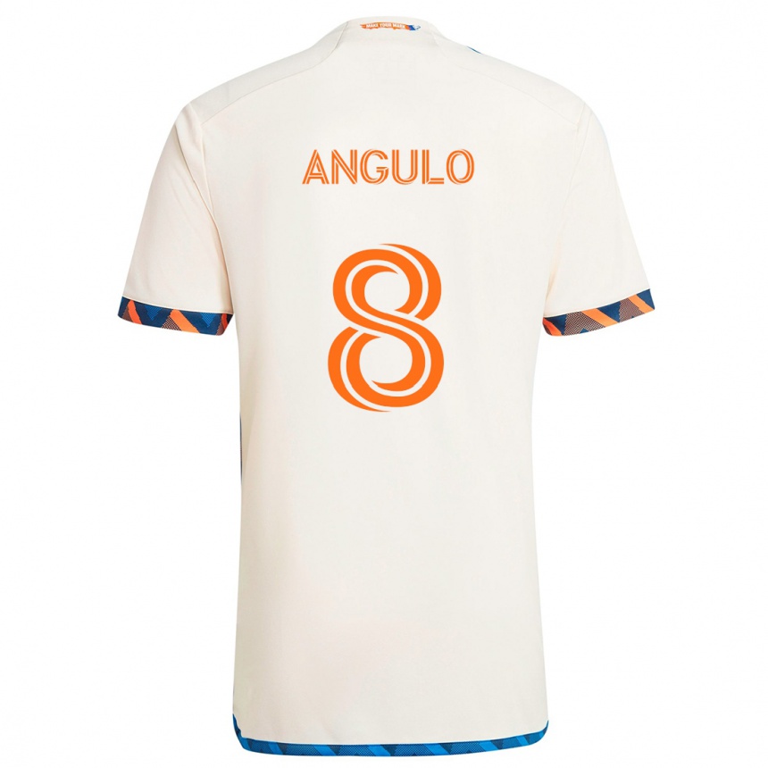 Kids Football Marco Angulo #8 White Orange Away Jersey 2024/25 T-Shirt Nz