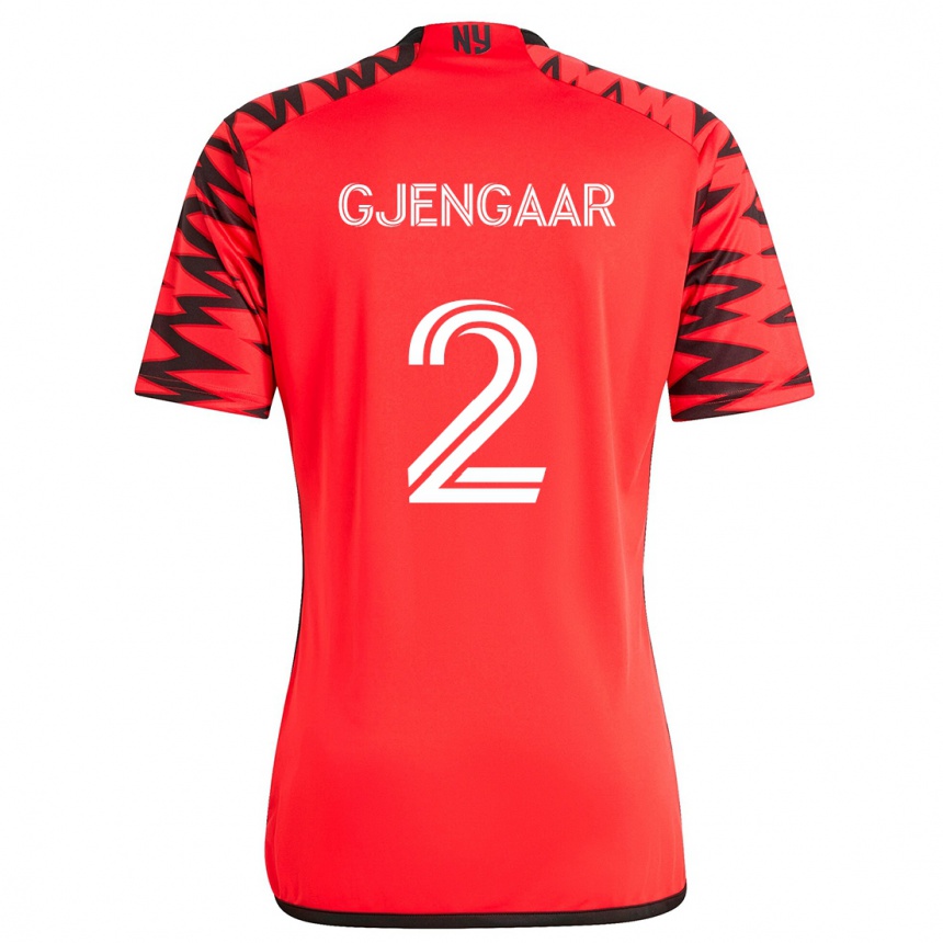 Kids Football Dennis Gjengaar #2 Red Black White Away Jersey 2024/25 T-Shirt Nz