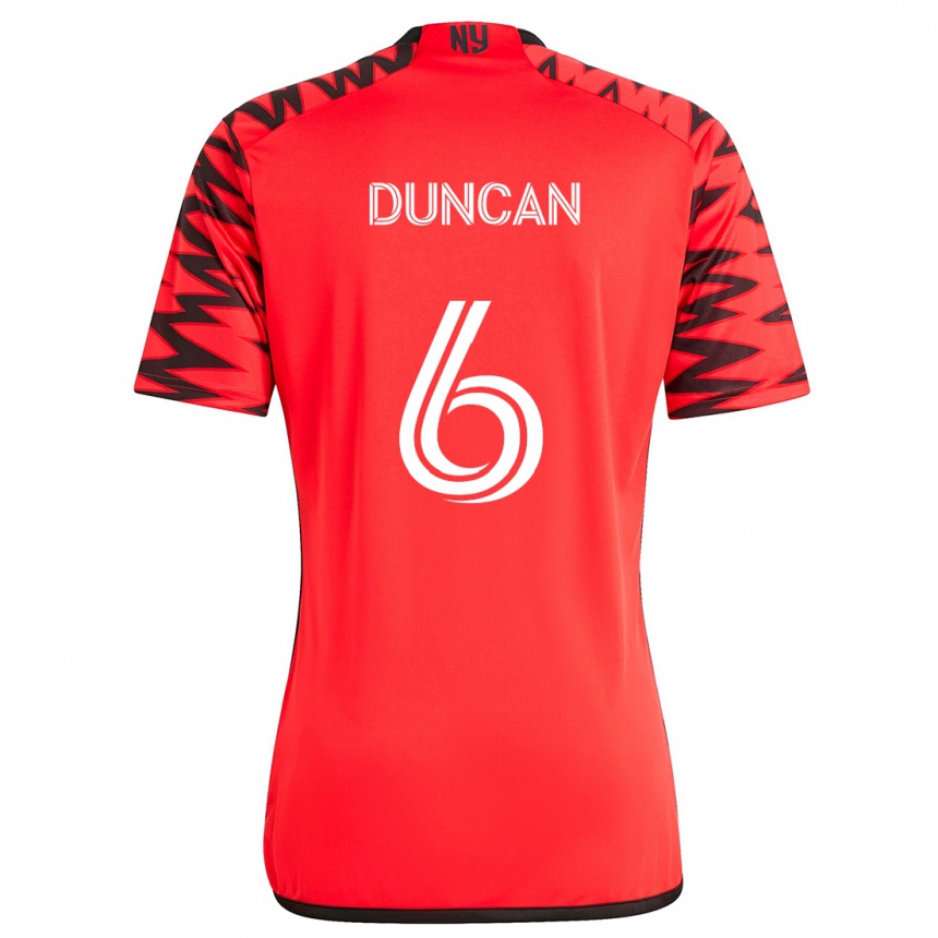 Kids Football Kyle Duncan #6 Red Black White Away Jersey 2024/25 T-Shirt Nz