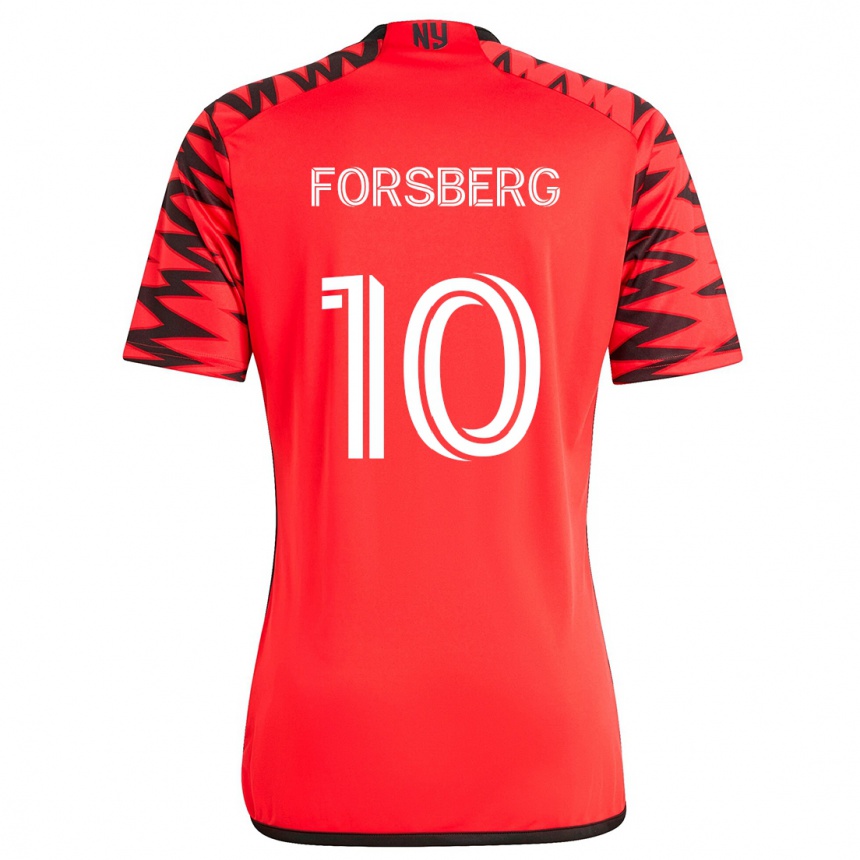 Kids Football Emil Forsberg #10 Red Black White Away Jersey 2024/25 T-Shirt Nz