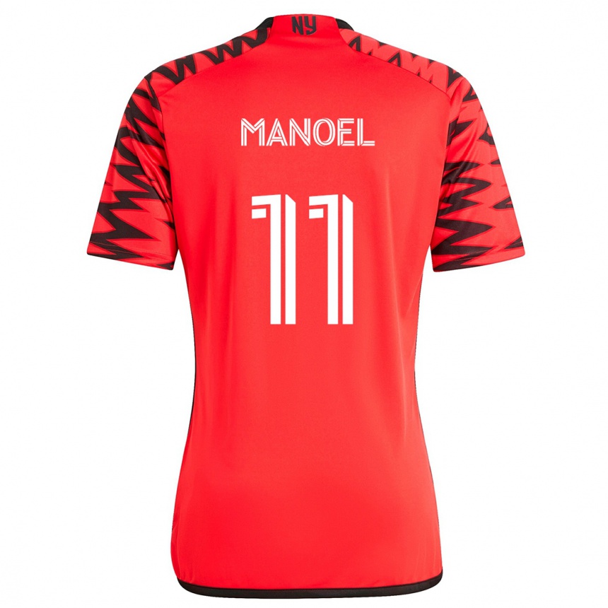 Kids Football Elias Manoel #11 Red Black White Away Jersey 2024/25 T-Shirt Nz