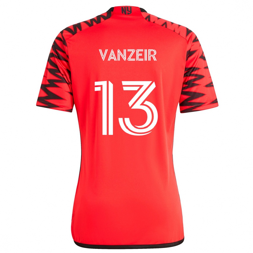 Kids Football Dante Vanzeir #13 Red Black White Away Jersey 2024/25 T-Shirt Nz