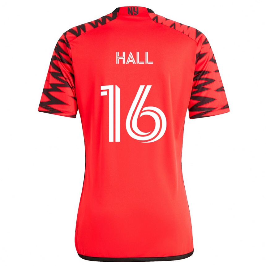 Kids Football Julian Hall #16 Red Black White Away Jersey 2024/25 T-Shirt Nz