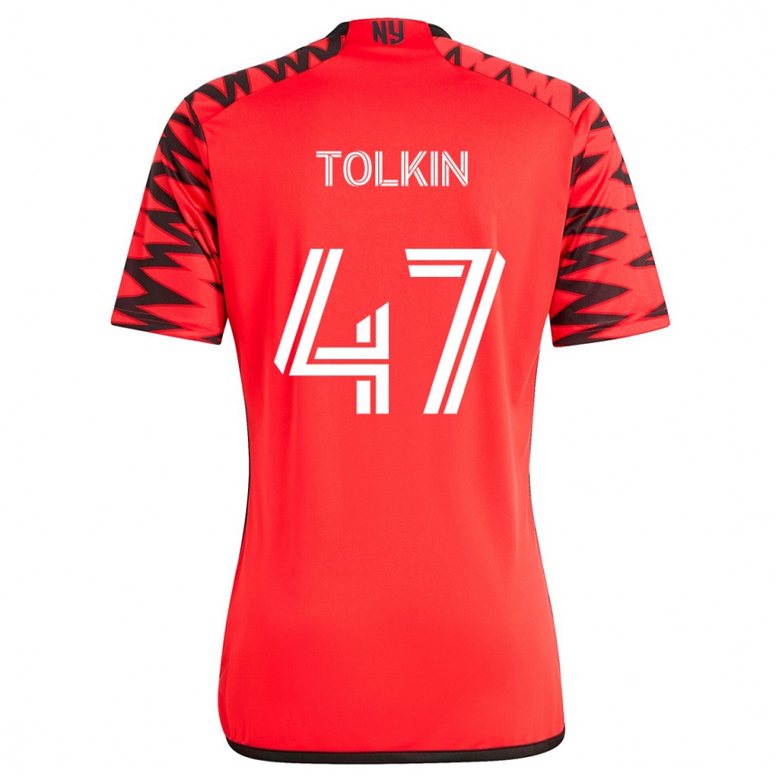 Kids Football John Tolkin #47 Red Black White Away Jersey 2024/25 T-Shirt Nz