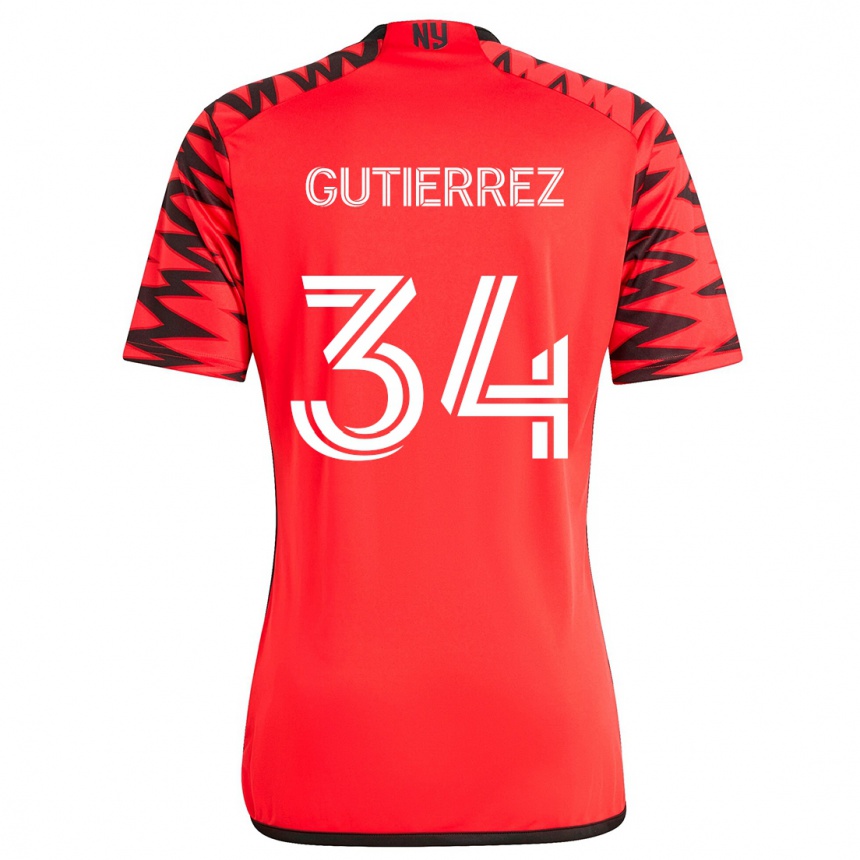 Kids Football Juan Gutierrez #34 Red Black White Away Jersey 2024/25 T-Shirt Nz