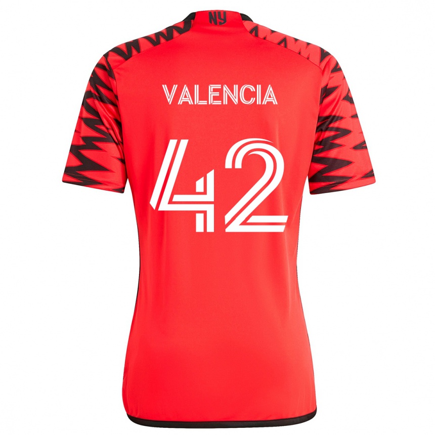 Kids Football Omar Valencia #42 Red Black White Away Jersey 2024/25 T-Shirt Nz