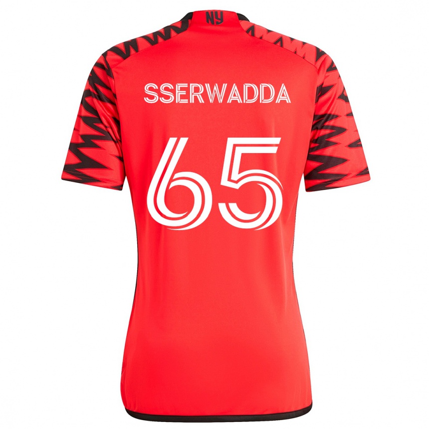 Kids Football Steven Sserwadda #65 Red Black White Away Jersey 2024/25 T-Shirt Nz