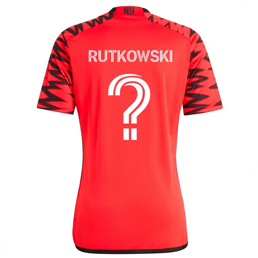 Kids Football Alan Rutkowski #0 Red Black White Away Jersey 2024/25 T-Shirt Nz