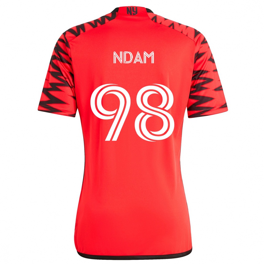 Kids Football Hassan Ndam #98 Red Black White Away Jersey 2024/25 T-Shirt Nz