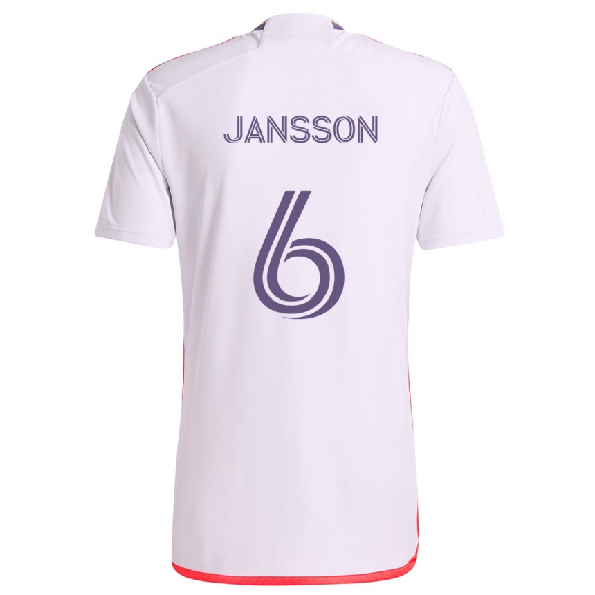 Kids Football Robin Jansson #6 White Red Purple Away Jersey 2024/25 T-Shirt Nz