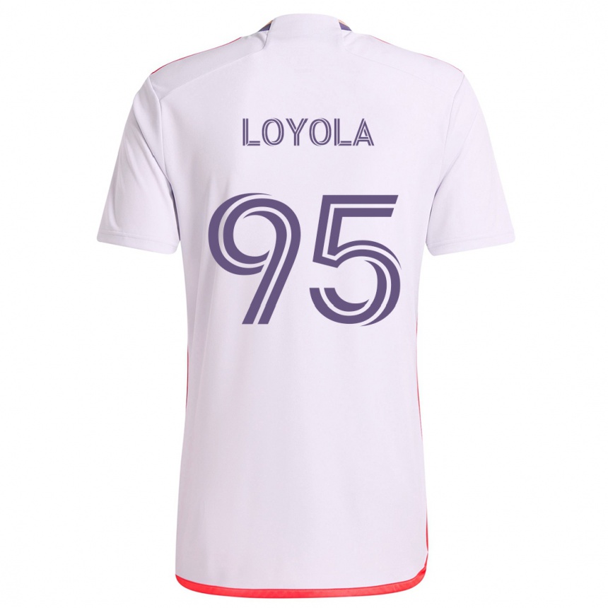 Kids Football Favian Loyola #95 White Red Purple Away Jersey 2024/25 T-Shirt Nz