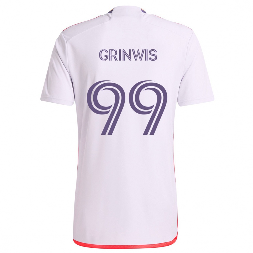 Kids Football Adam Grinwis #99 White Red Purple Away Jersey 2024/25 T-Shirt Nz